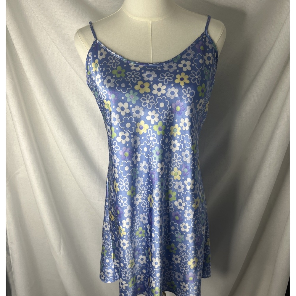 Vintage 90s Y2K Satin Floral mini Slip Dress Lingerie Silky Nightie medium - Picture 1 of 5